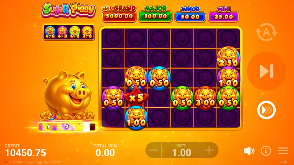 Bonus Game grid with colored Coin symbols and an active multiplier